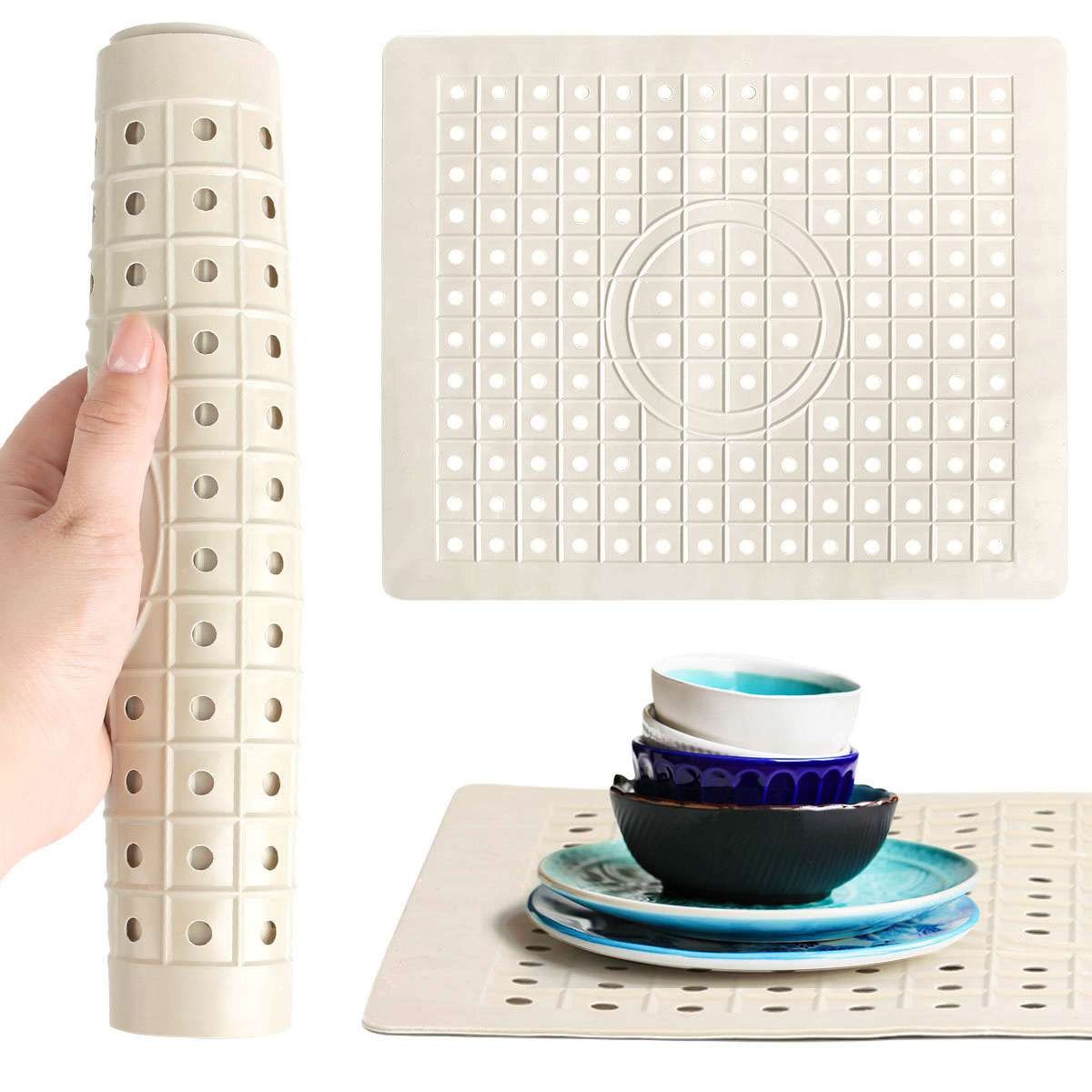2 Pack Kitchen Sink Mat Drain Pad Protector 10″ x 12″ Non-Slip Rubber Durable
