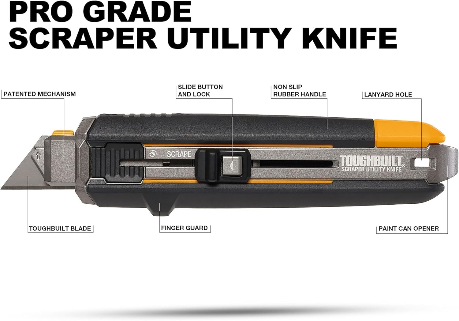 ToughBuilt – Scraper Knife 5 Blades,Integrated Scraper Edge, Quick-Change Blade