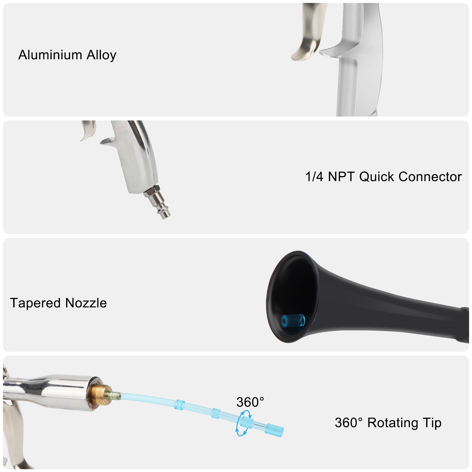 3PCS Car Cleaning Gun Air Blower Tool for Carpet High Pressure w/ Trumpet Nozzle