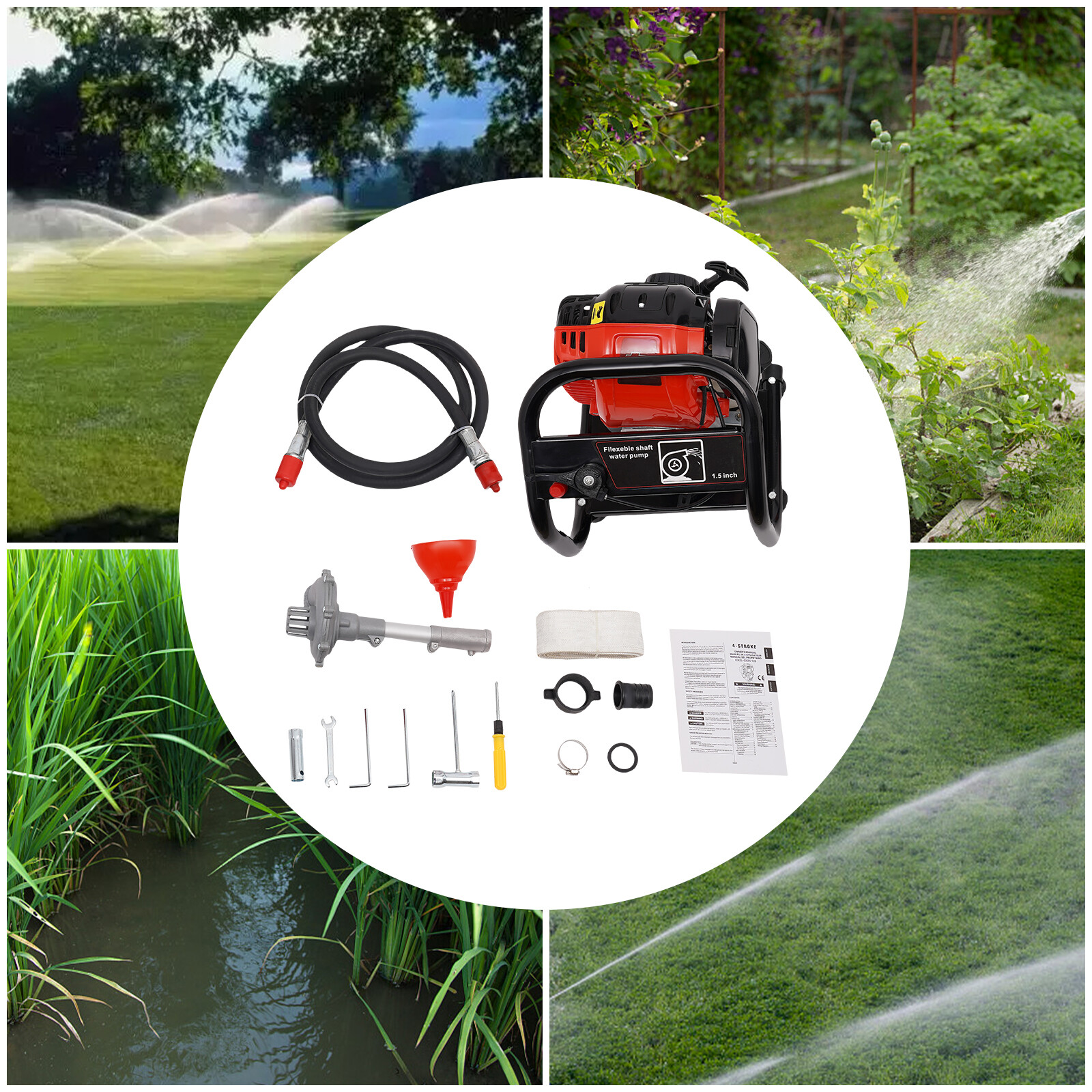 4-Stroke Gasoline Engine Water Pump, Gasoline Powered Water Transfer Pump