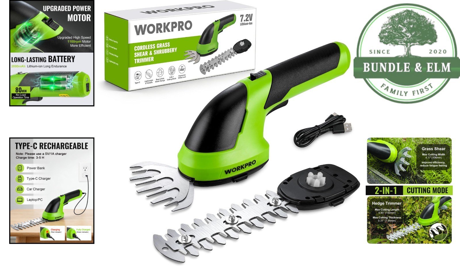 Cordless Grass Shear and Shrub Trimmer with Rechargeable Lithium-Ion Battery