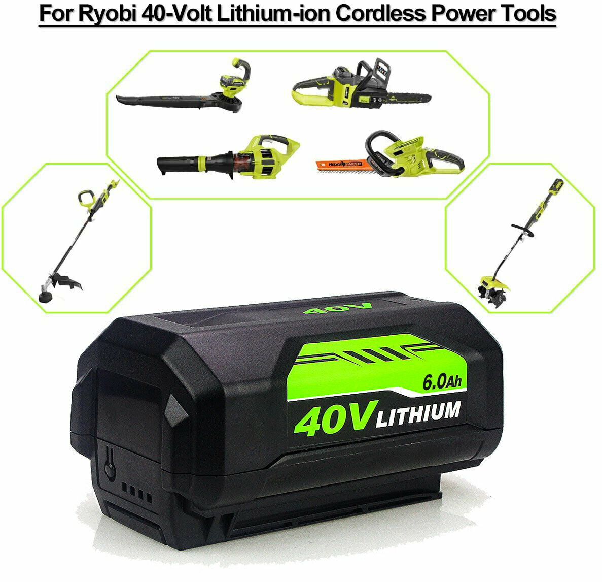 1/2X Battery For Ryobi 40V With LED Lithium-Ion 40-Volt OP406VNM OP40602