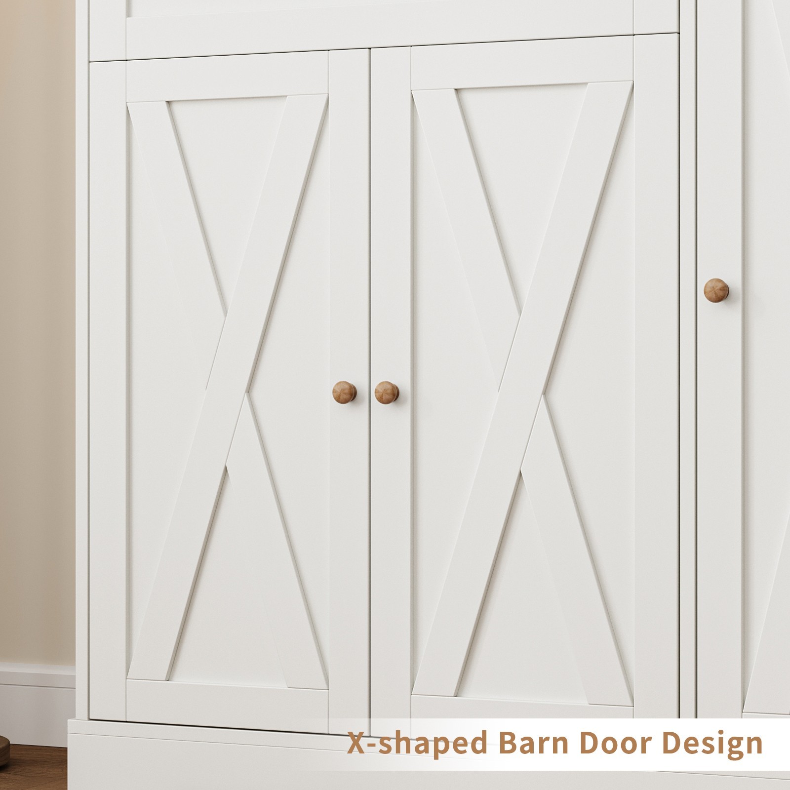 68″ Kitchen Pantry Cabinet, 6-Door Storage Hutch with Drawer & Shelves, White