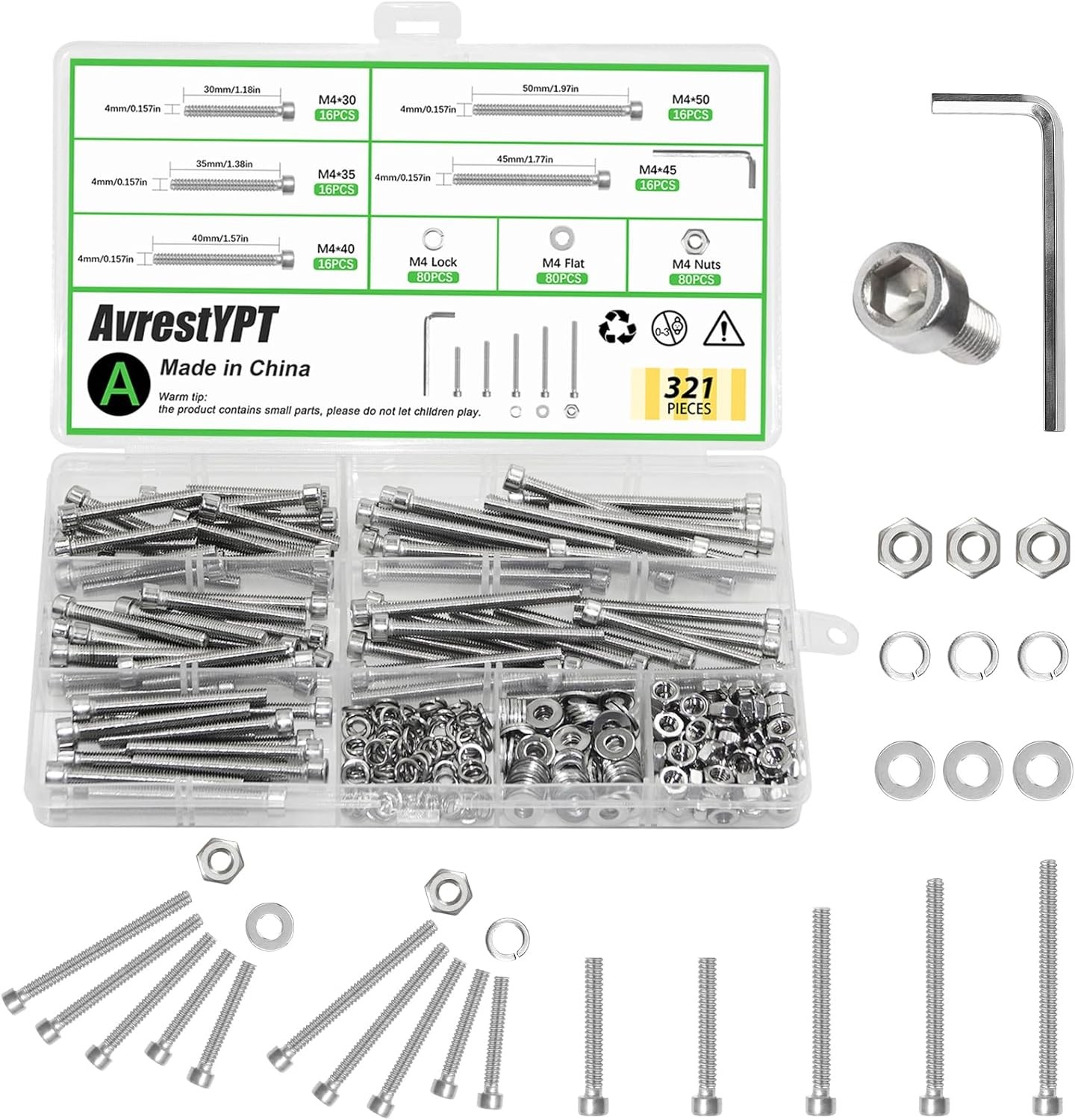 M2 M3 M4 M5 Hex Socket Head Cap Screws Bolts Nuts & Washers Assortment Kit