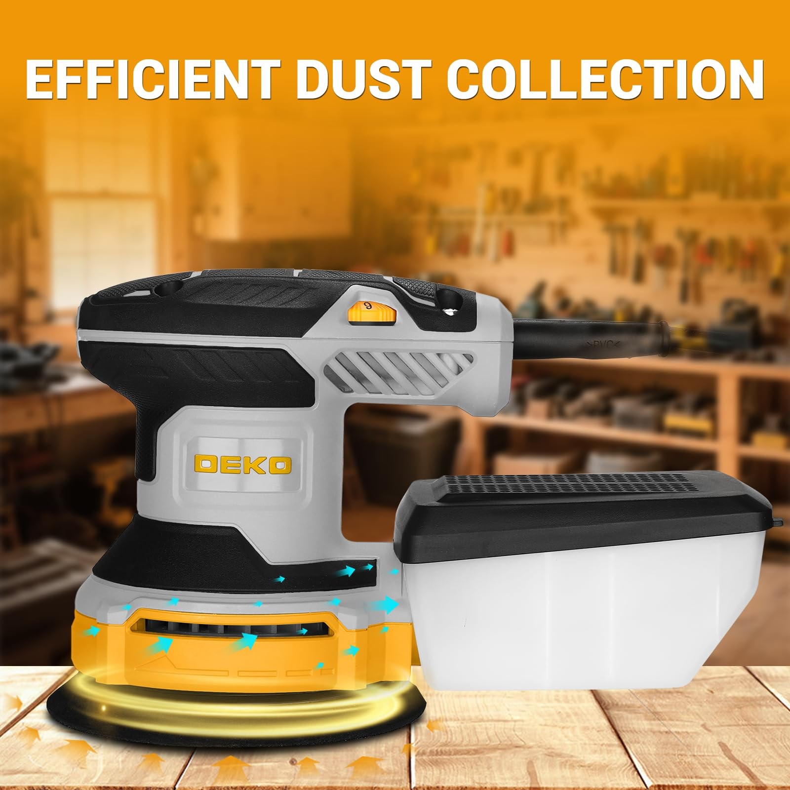 DEKO 5 Inch Random Orbital Sander 300W Corded Electric Hand Sanding Tool