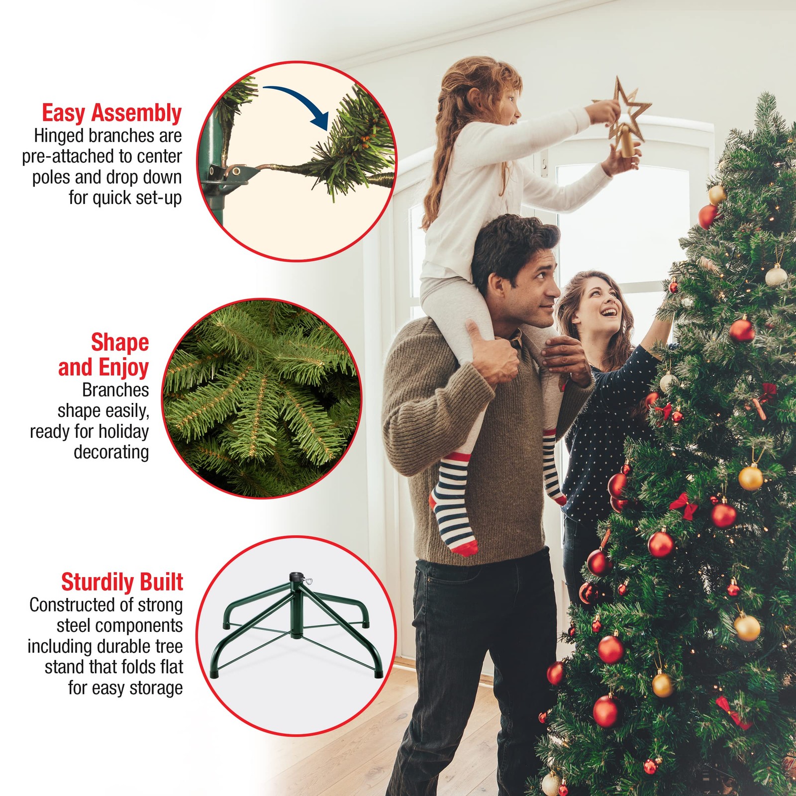 7.5 ft Unlit North Valley Spruce Artificial Christmas Tree, 1,346 Tips, Inclu…