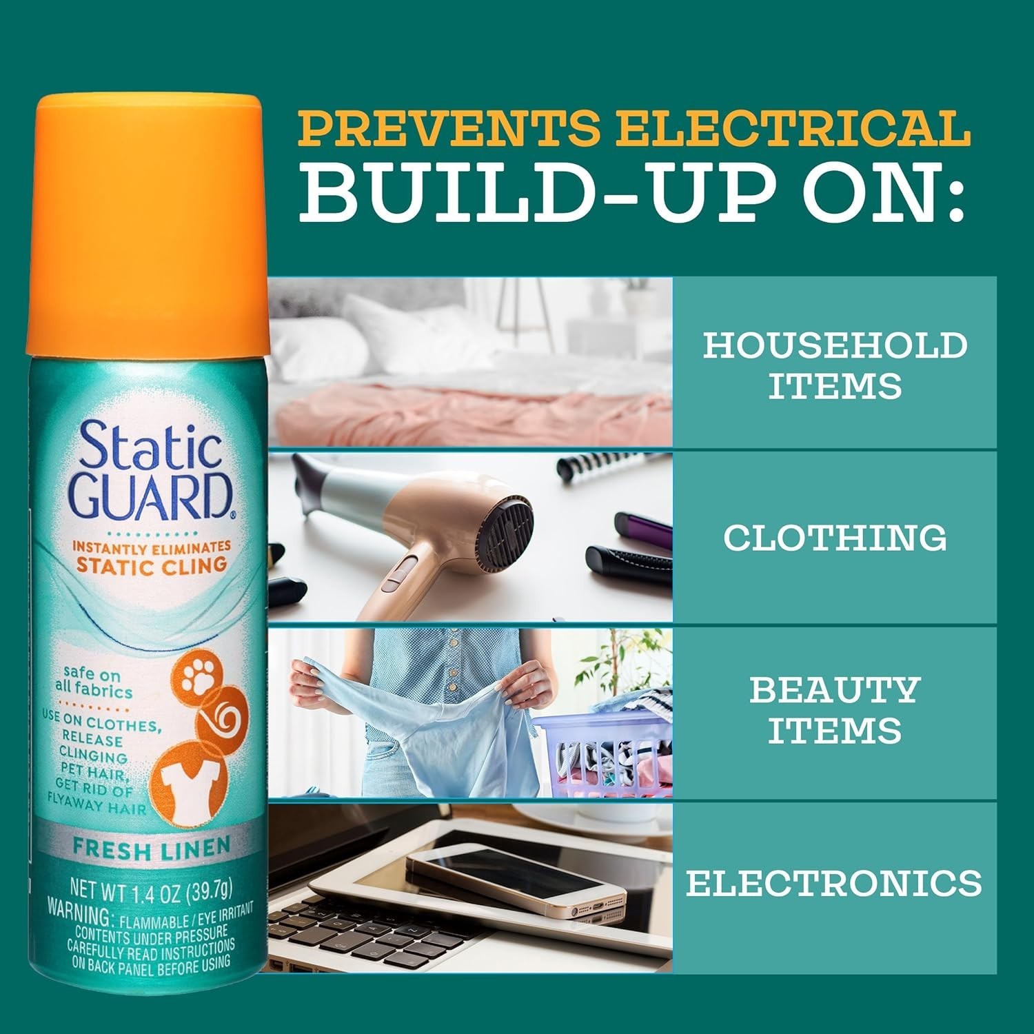 Static Guard Fabric Spray, Fresh Linen Scent, 1.4 Oz Travel Size (Pack of 12)