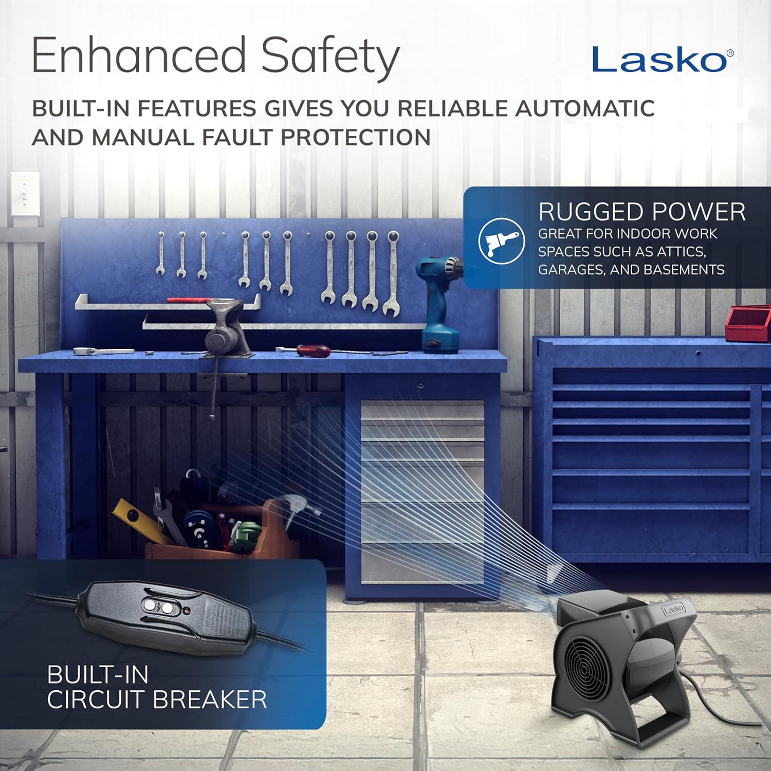 Lasko High Velocity Portable Utility Fan – Adjustable Air Mover Blower Fan for B