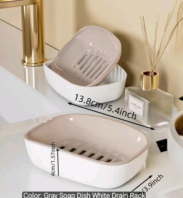 Soap Dish, Double-Layer Drainage, Automatic Drain, Easy to Clean Gray