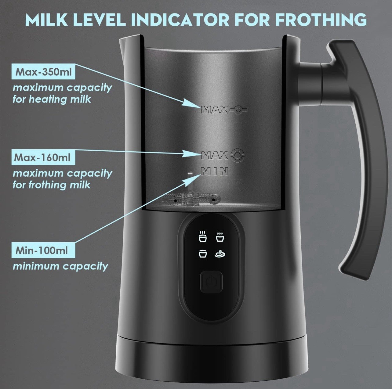 Electric Milk Frother Steamer 350ml Auto Warm And Cold Foam Maker For Coffee