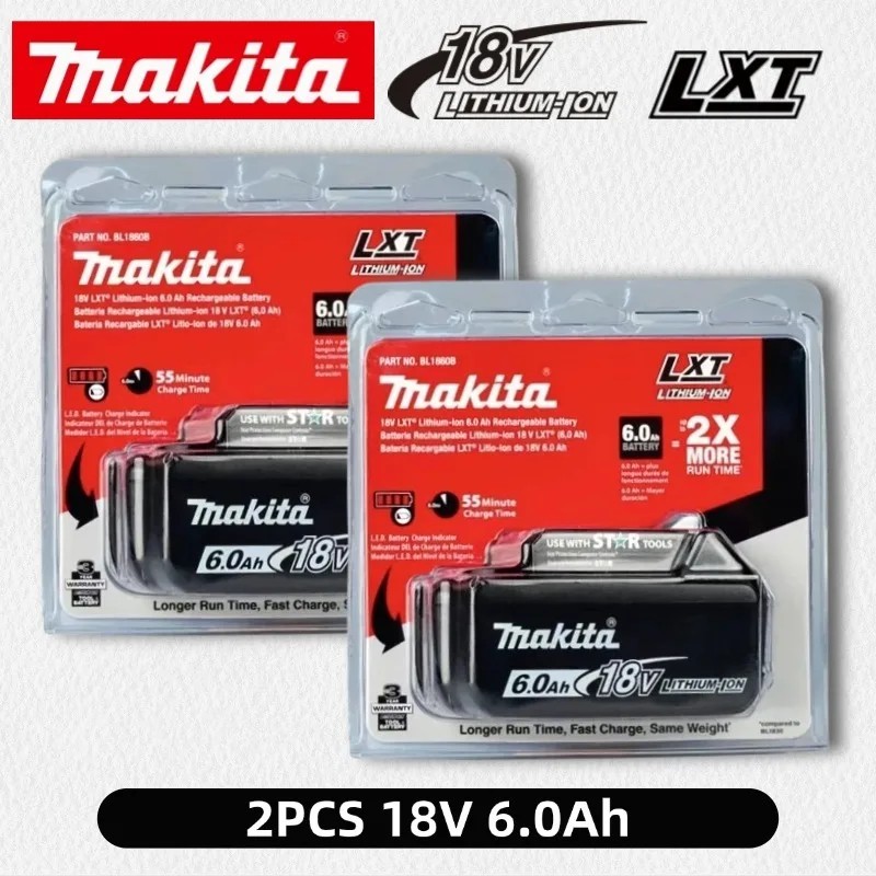 2 x Makita BL1860B-2 18V LXT Lithium-Ion 6.0 Ah Battery – New – USA SHIP