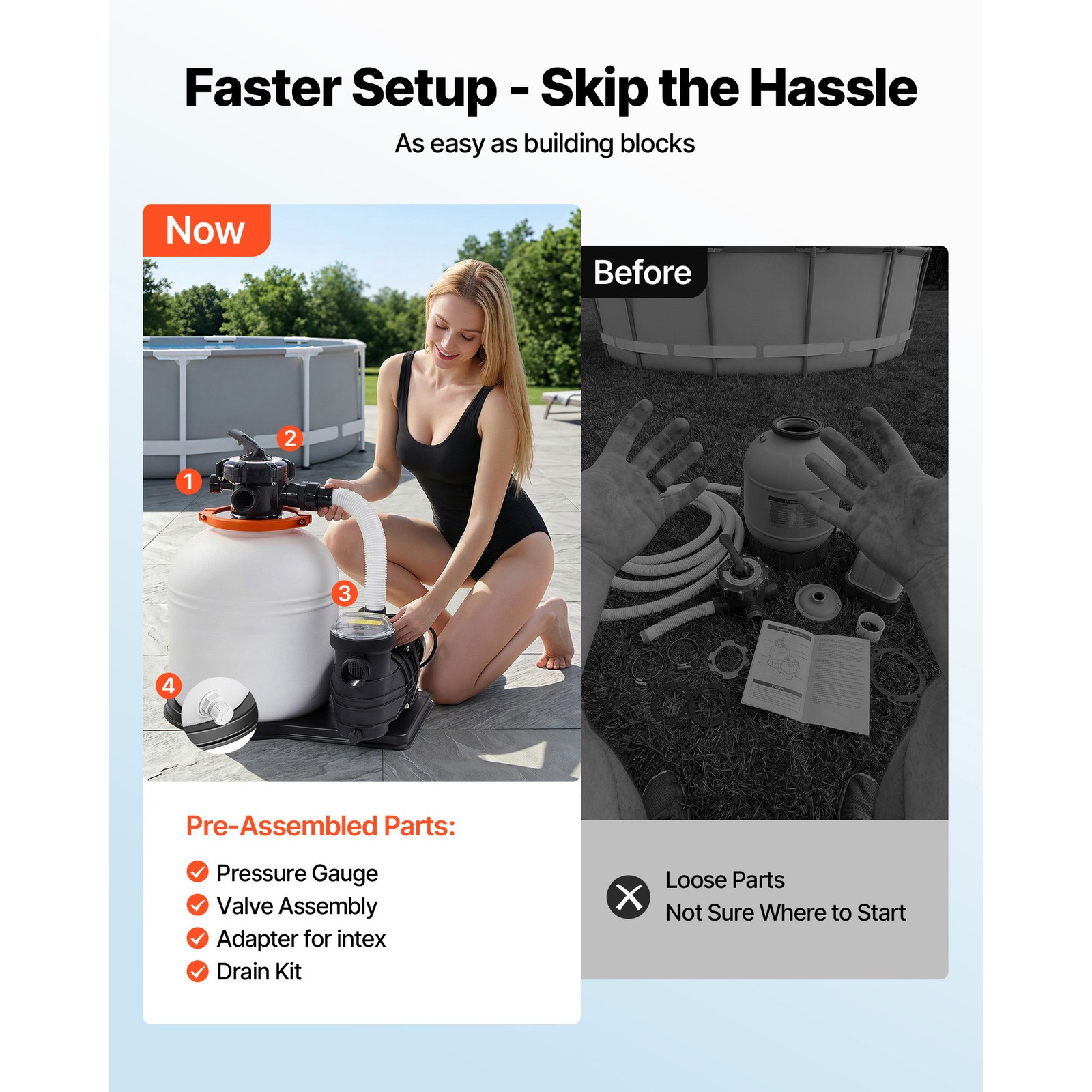 Uimoso 16″ Sand Filter Pump with Timer, 4400 GPH, 0.75HP for Above Ground Pools