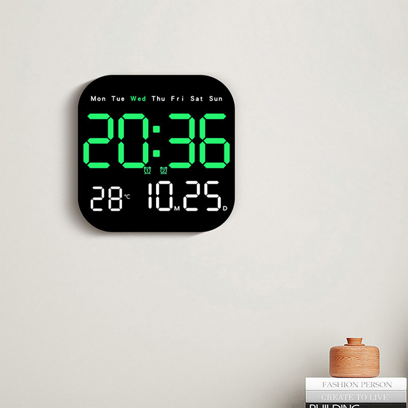 LED Large Digital Wall Clock Temperature Date Week + US Charger / Remote Control