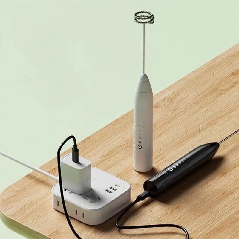 Electric Milk Frother USB Rechargeable Double Whisk Handheld Coffee Foam Mixer