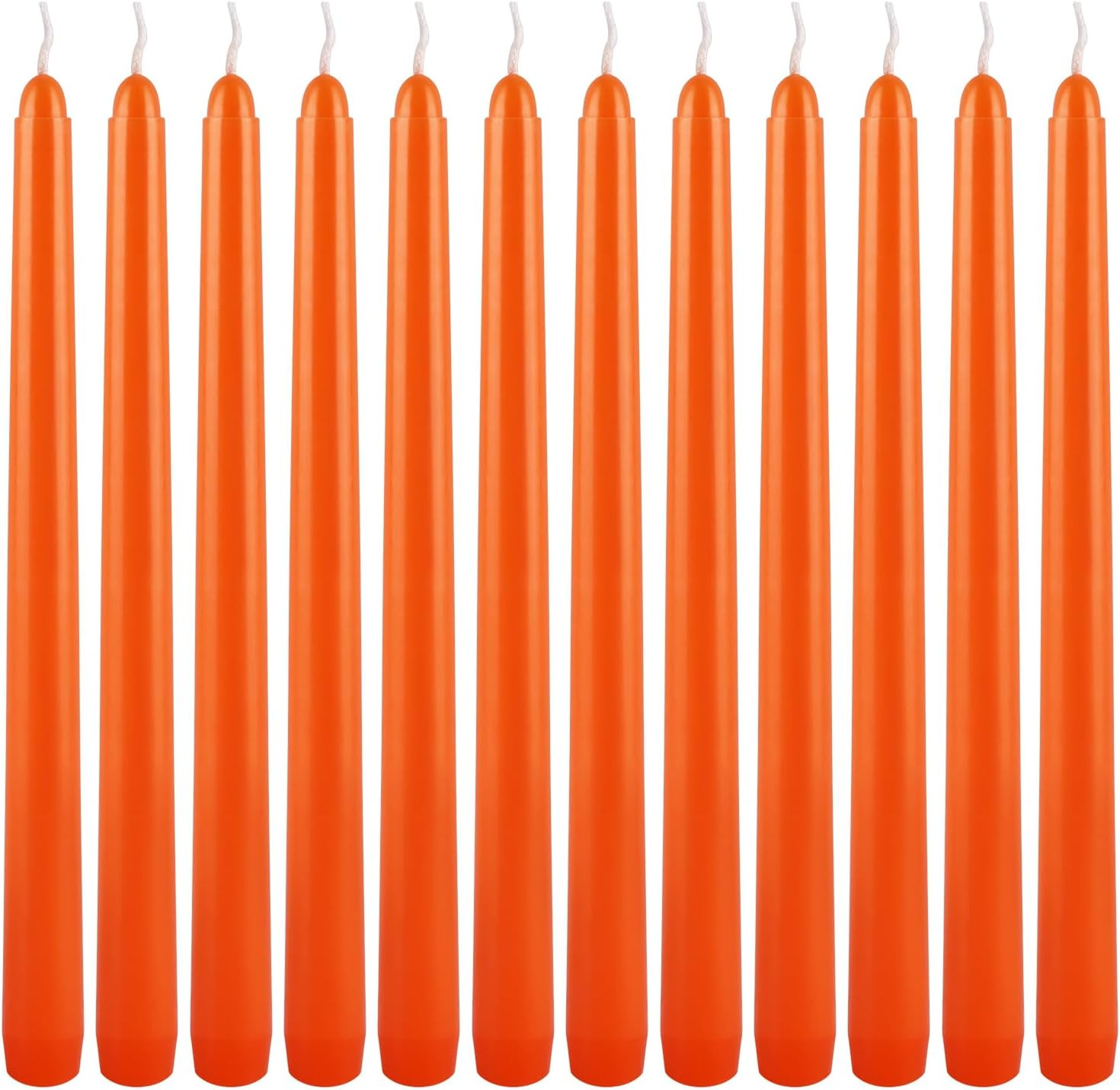 10 Inch Orange Slender Taper Candles Set – 12 Pcs Dripless, Smokeless with Cotto