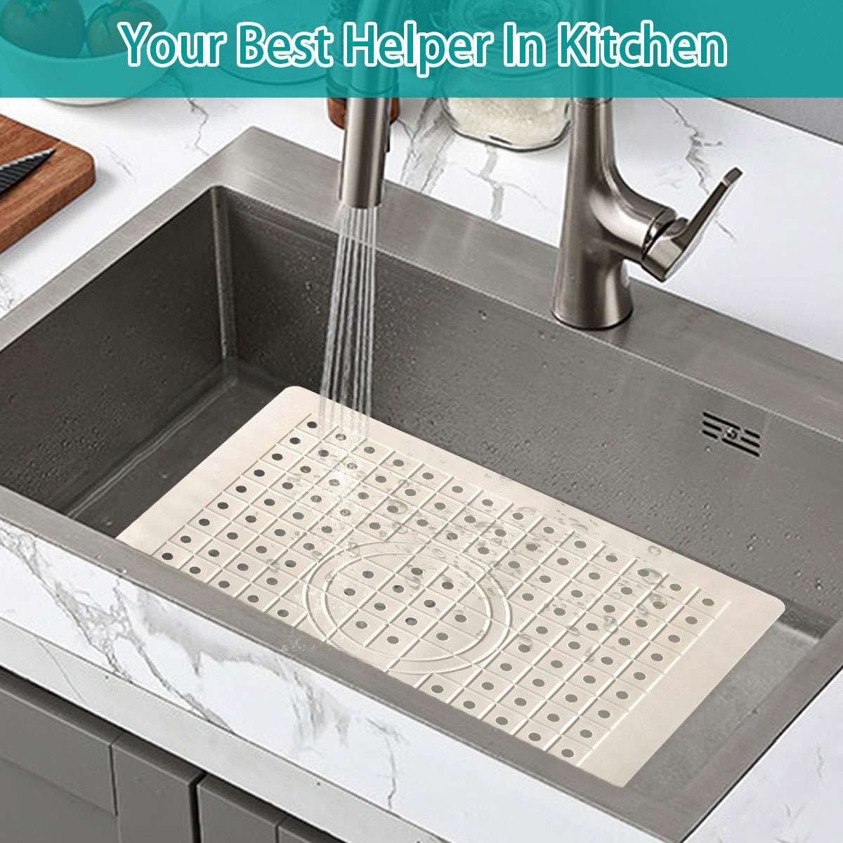 2 Pack Kitchen Sink Mat Drain Pad Protector 10″ x 12″ Non-Slip Rubber Durable