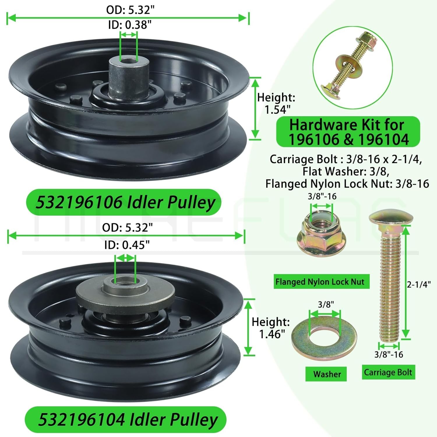 Husqvarna Idler Pulley Set Metal 5.32 in Deck Belt for Lawn Mowers Rides