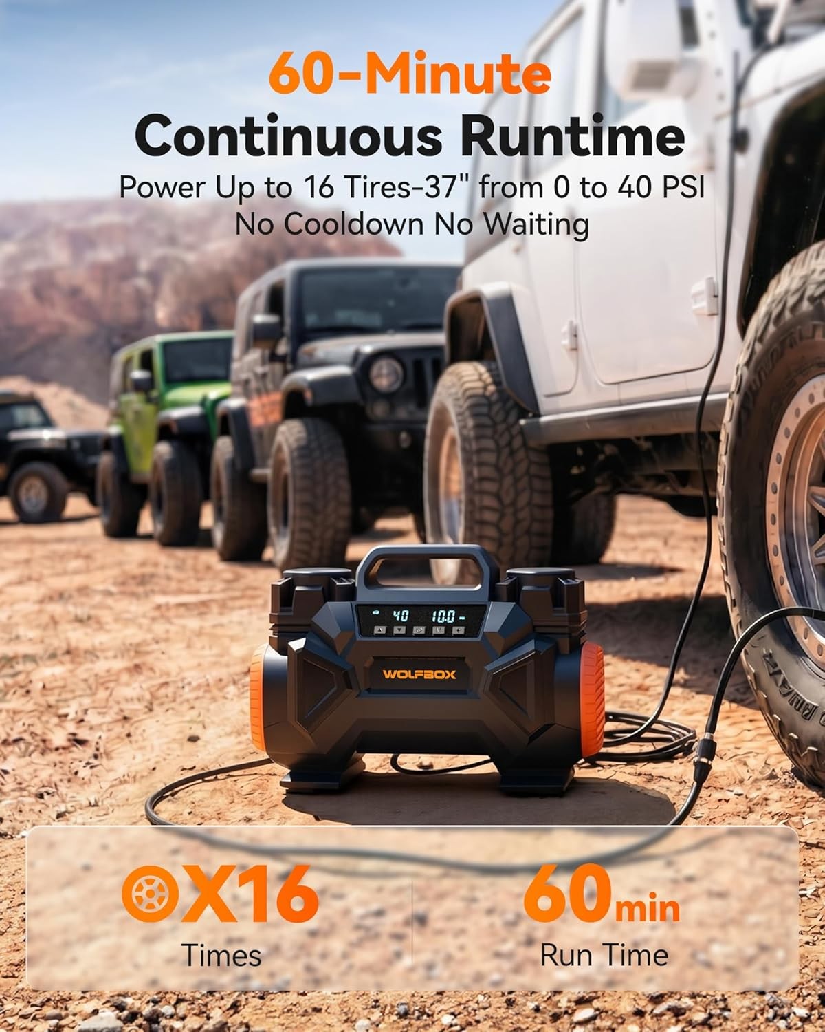 WOLFBOX Air Compressor Offroad Air Compressor, 150 PSI Heavy Duty Tire Inflator