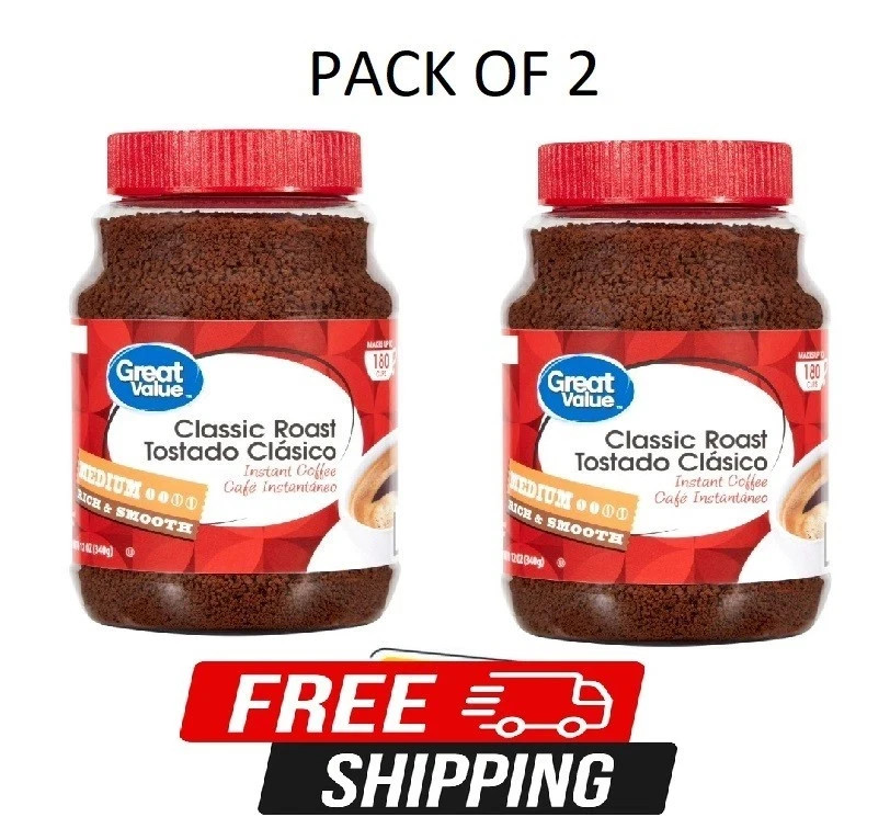 (PACK OF 2) Great Value Classic Medium Roast Instant Coffee, 12 oz