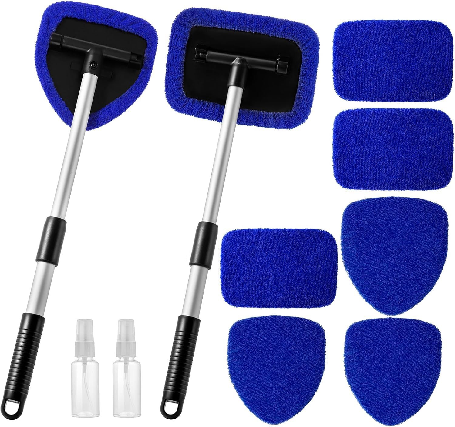 10Pcs Car Windshield Cleaner Kit Extendable Handle Reusable Microfiber Pad Brush