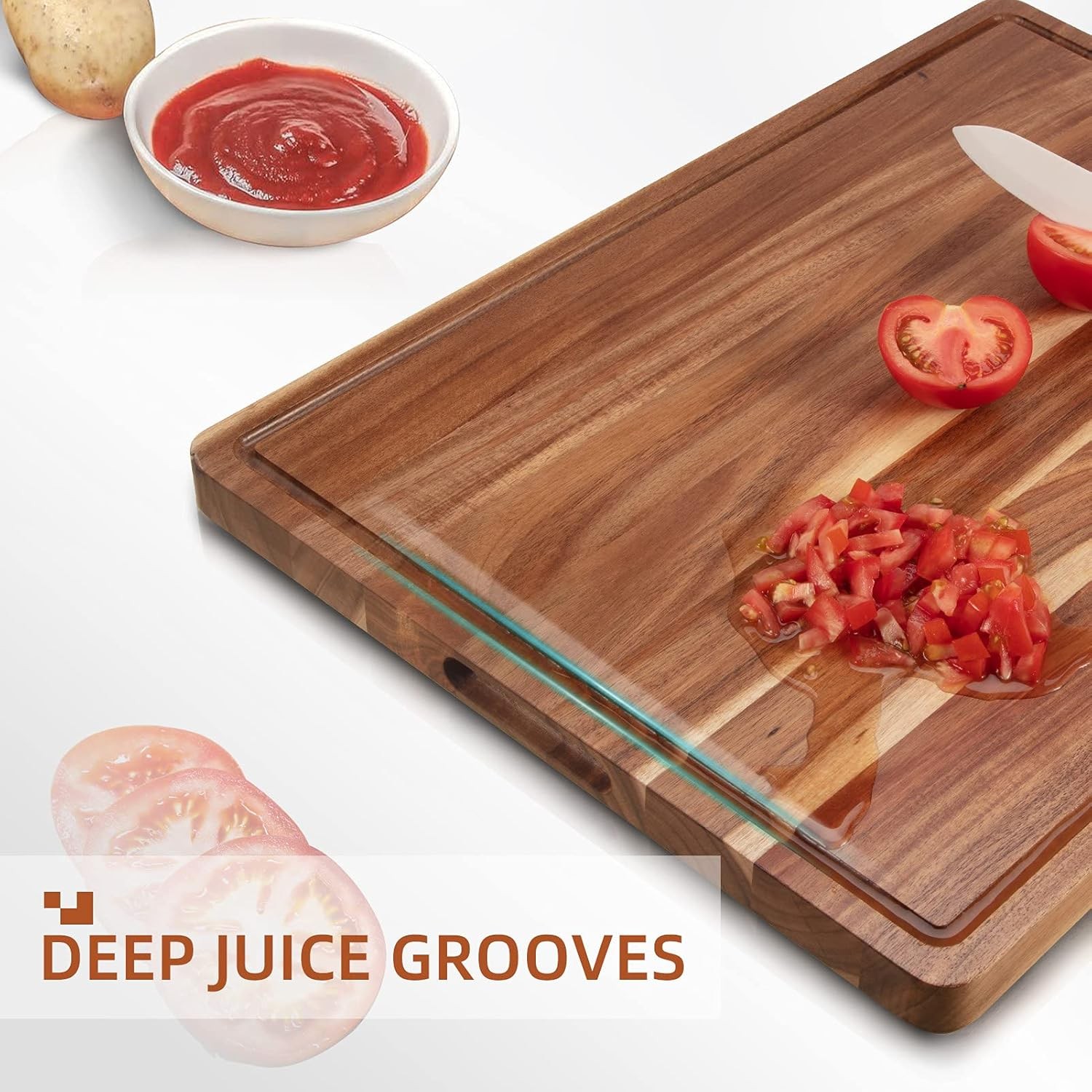 24″ x 18″ Extra Large Acacia Wood Cutting Board for Kitchen with Juice Slot