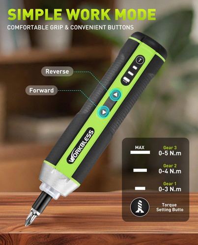 Electric Screwdriver Set, 3.7V Cordless with 3 Torque Green