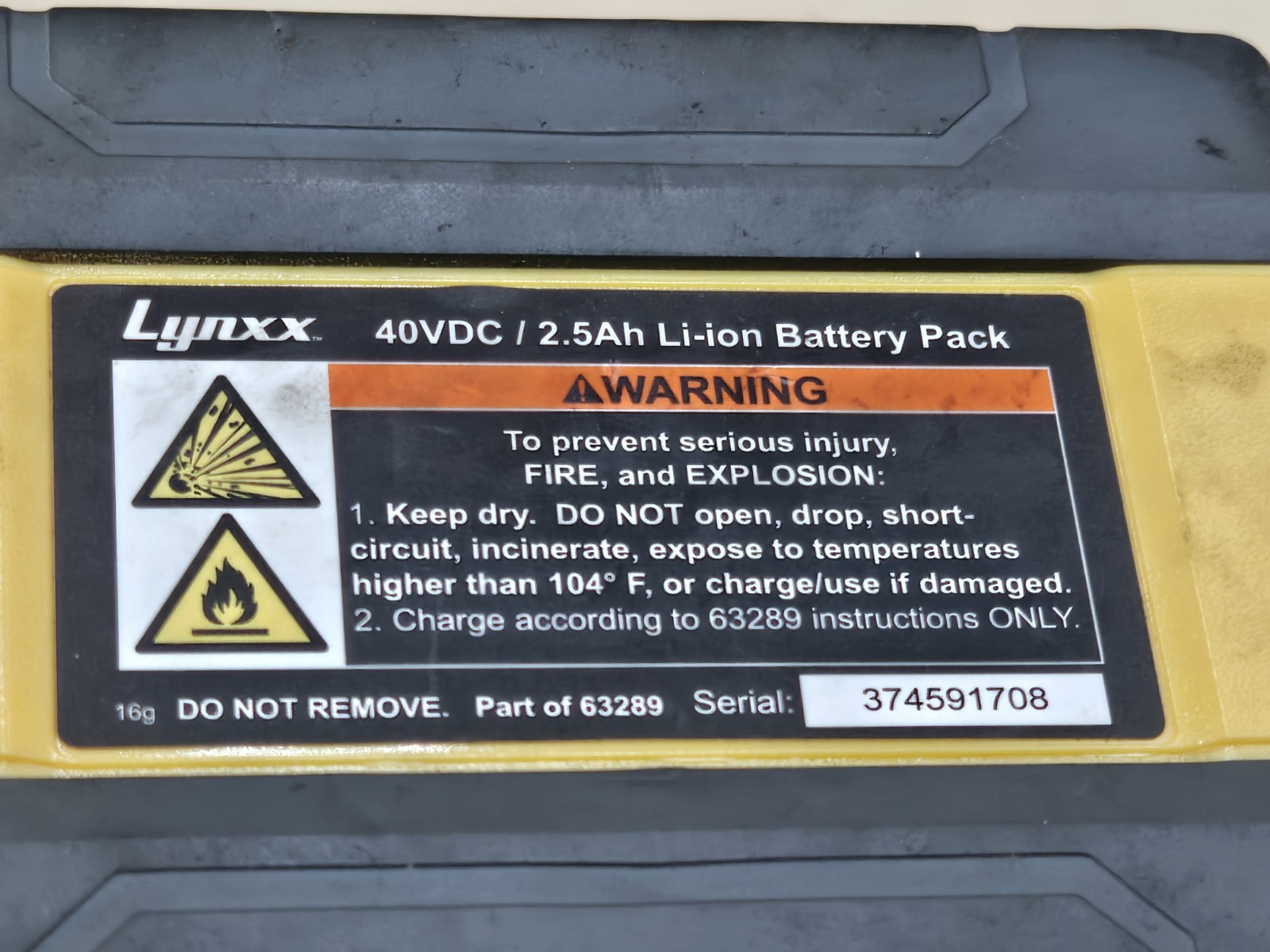 Lynxx 40V 2.5Ah Lithium-Ion Battery Pack. Used Works Great.