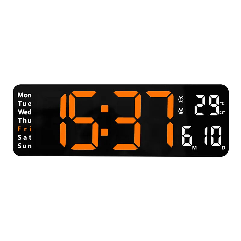 Large LED Digital Wall Clock Remote Control Temp Date Week Display Memory Watch
