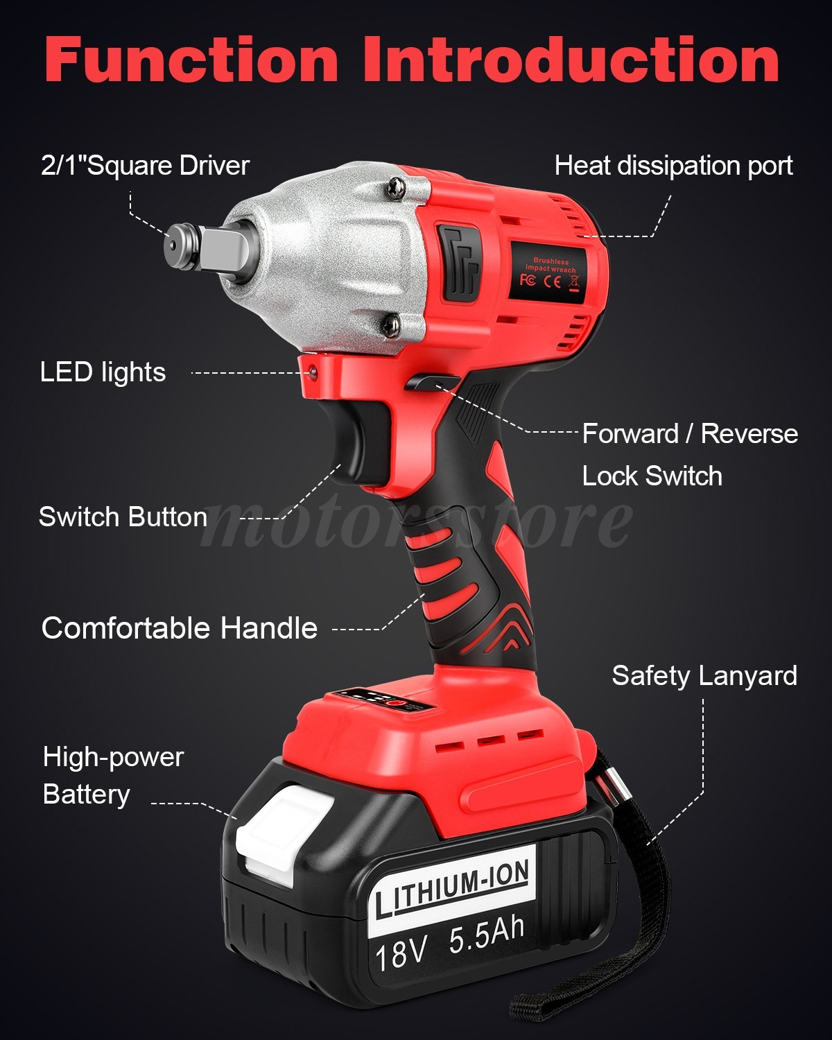 Impact Wrench Electric Cordless 1/2 Inch Driver Tool +Battery for Car Tyre Wheel