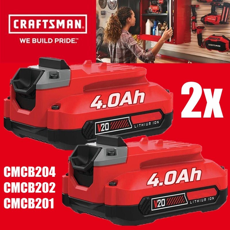2PACK For Craftsman V20 20 Volt MAX 4.0Ah Li-ion Battery CMCB204 CMCB202 CMCB201