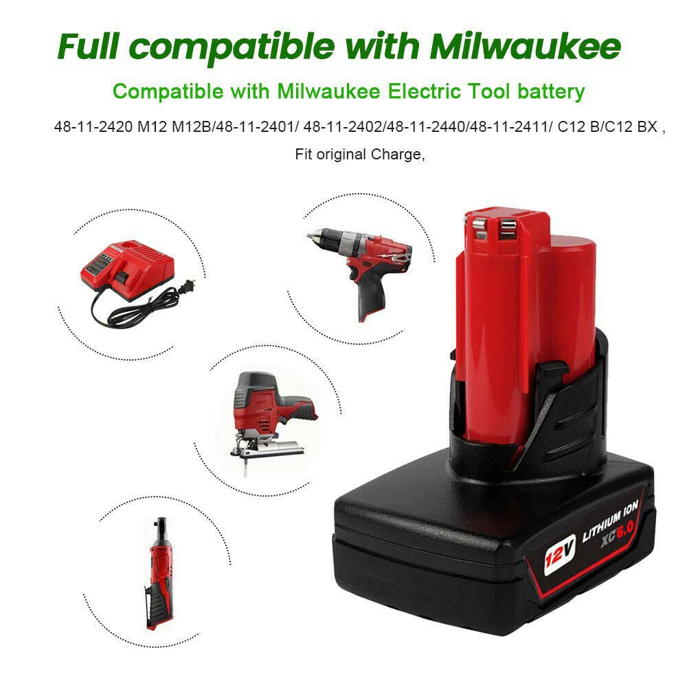 For Milwaukee 48-11-2460 For M12 LITHIUM 8.0Ah Extended Capacity Battery