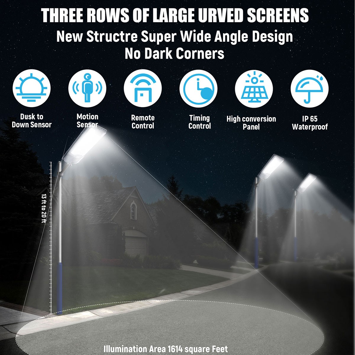 LED 2000W Commercial Solar Street Lights Outdoor Dusk to Dawn parking lot light