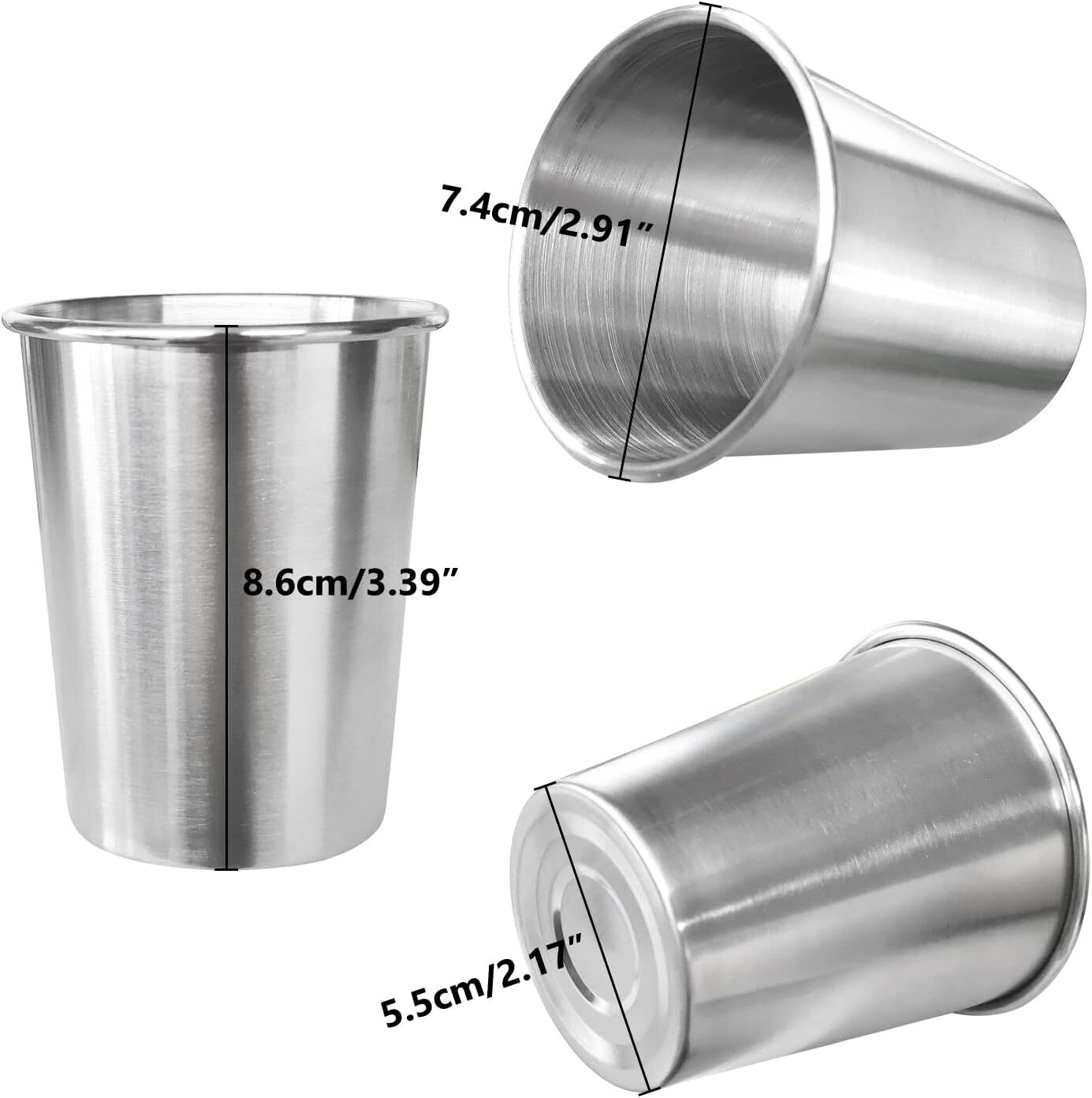 6Pack 8oz Stainless Steel Drinking Cups Stackabel Water Glasses Tumbler Silver