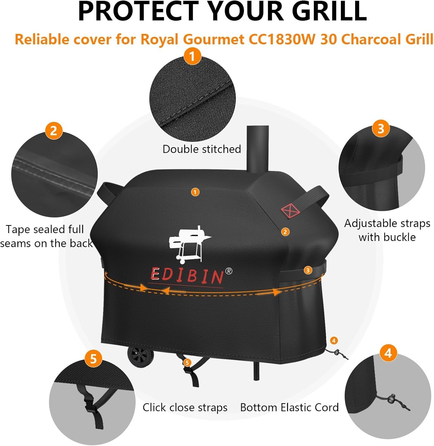Grill Cover Polyester Waterproof Fit for Royal Gourmet CC1830W 30 Inch