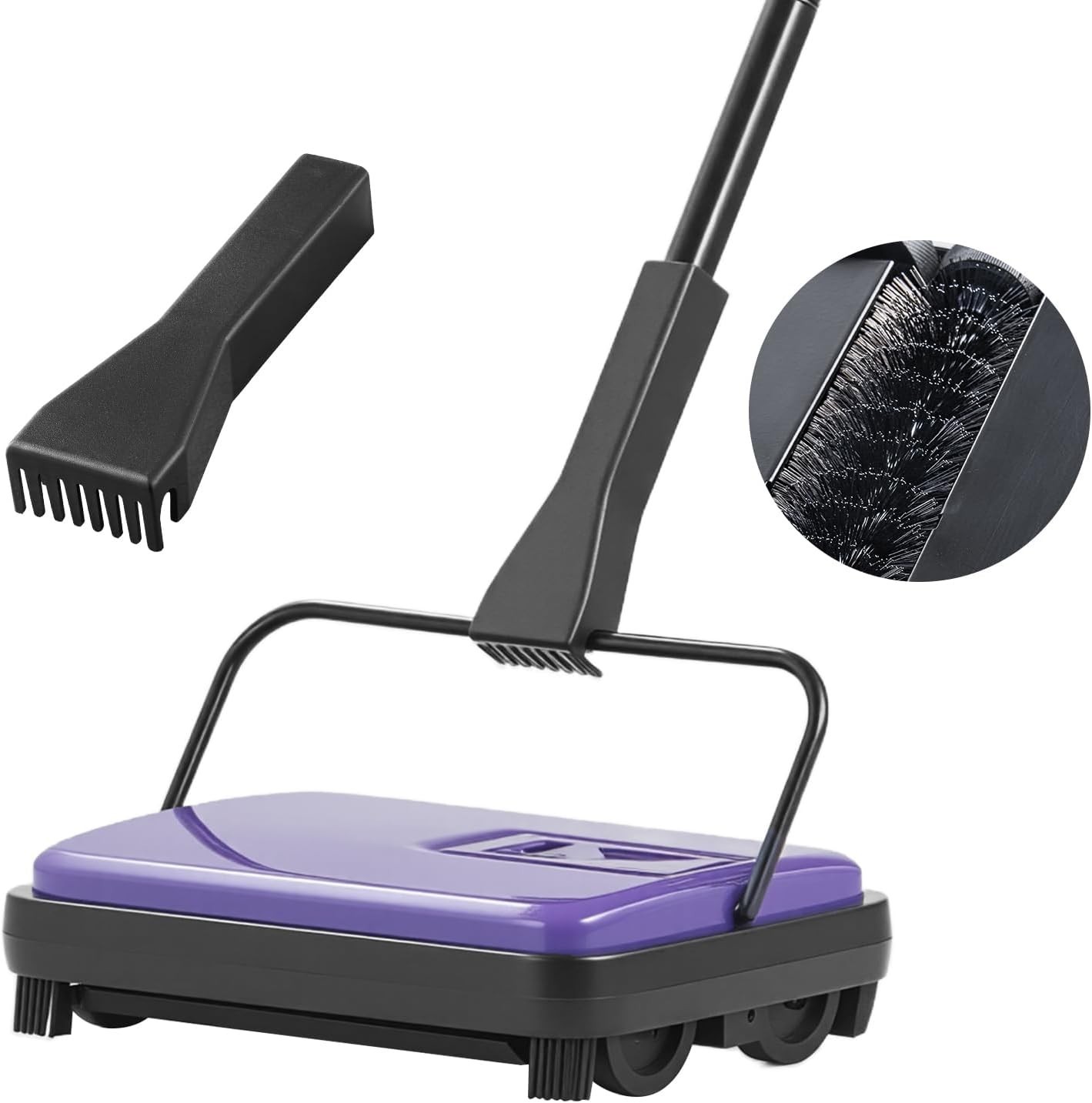 Versatile 6.7in Carpet Sweeper – Quiet Operation, Easy Disposal, Purple Design