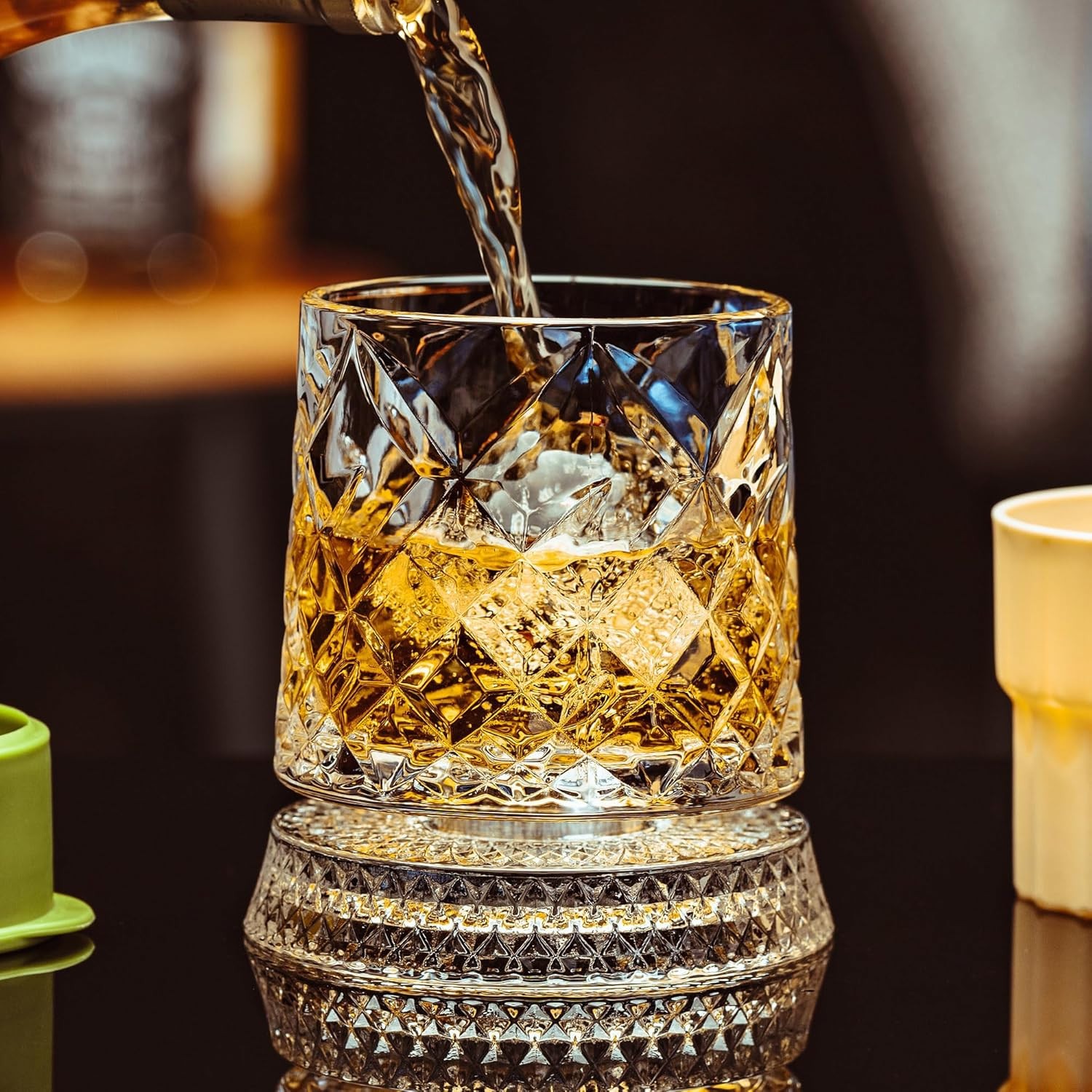 4Pcs Set Spinning Whiskey Glasses 9.5Oz Lead-Free Rotatable