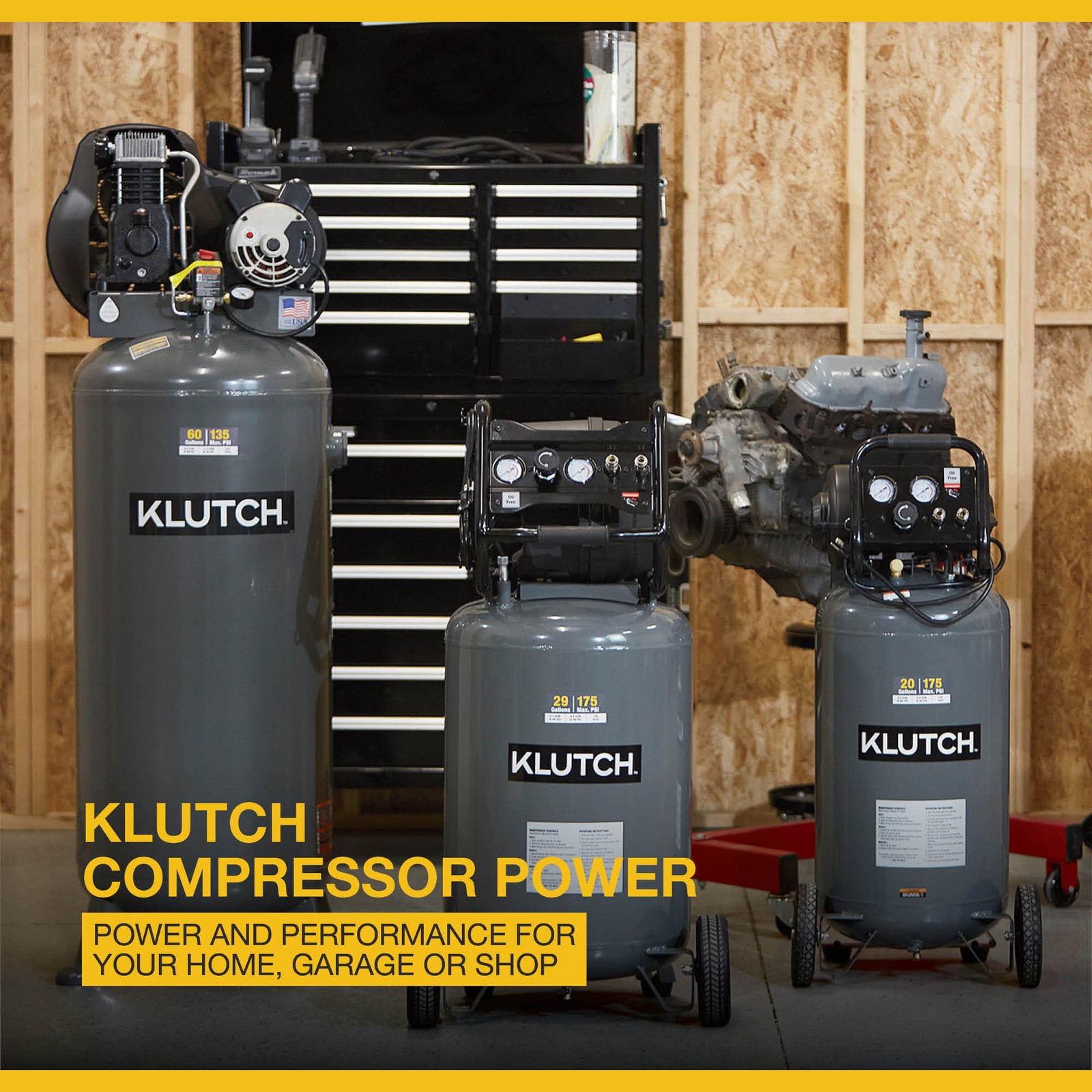 Klutch 20-Gallon Air Compressor, 2 HP, 120 Volts, 175 PSI, Model# 203001004001