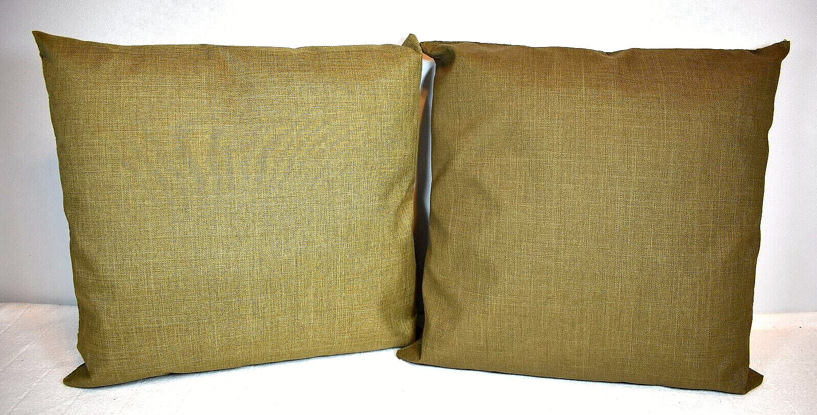 HANDCRAFTED Square Olive Green, Shiny Canvas Decorative Pillows (Set of 2)