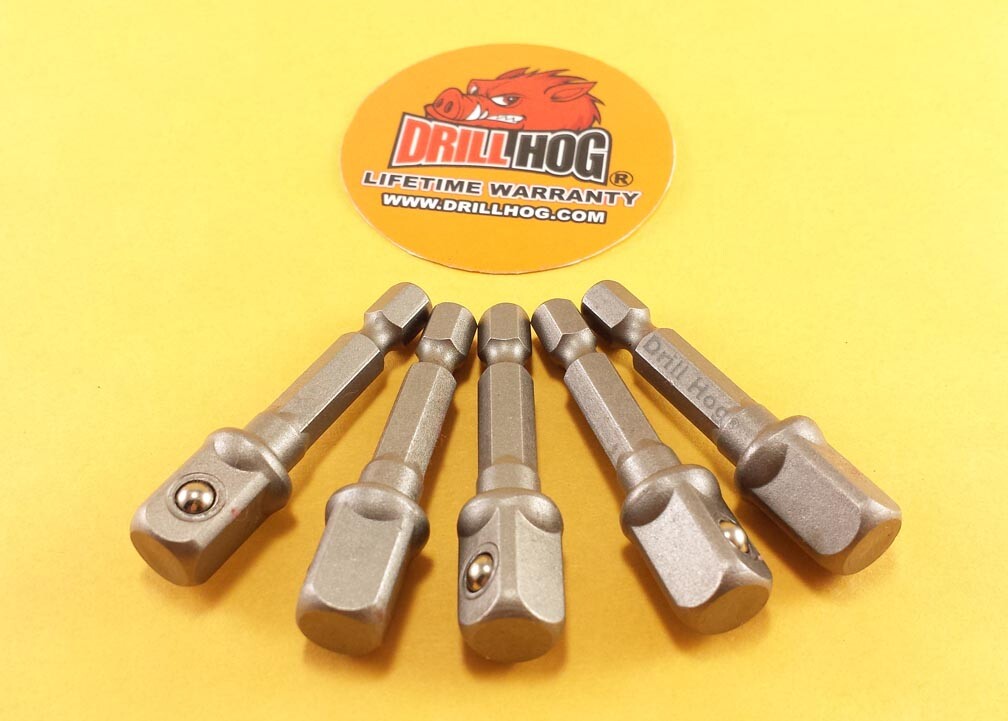 Drill Hog® 3/8″ Socket Adapter Hex Shank 3/8 Impact Driver Bit Lifetime Warranty