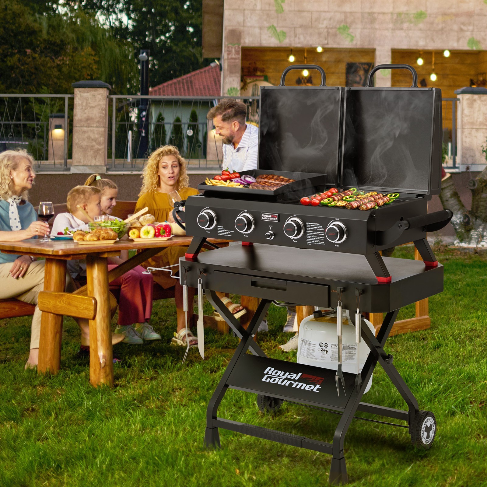 Royal Gourmet Portable Collapsible Grill Stand, Folding Grill Cart Trolley