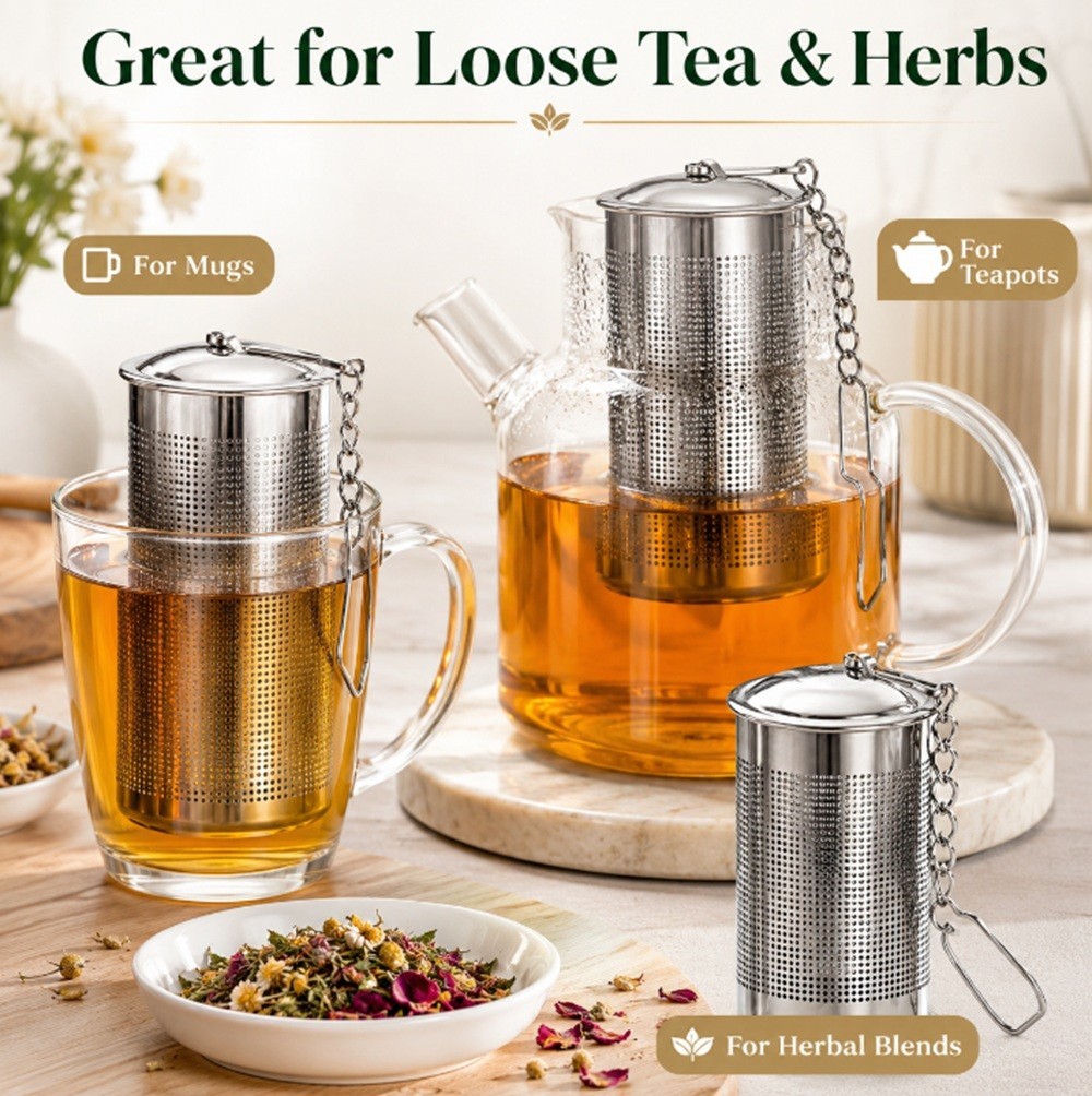 2-Pack Stainless Steel Tea Infuser Strainer Set – Fine Mesh Ball with Chain Hook