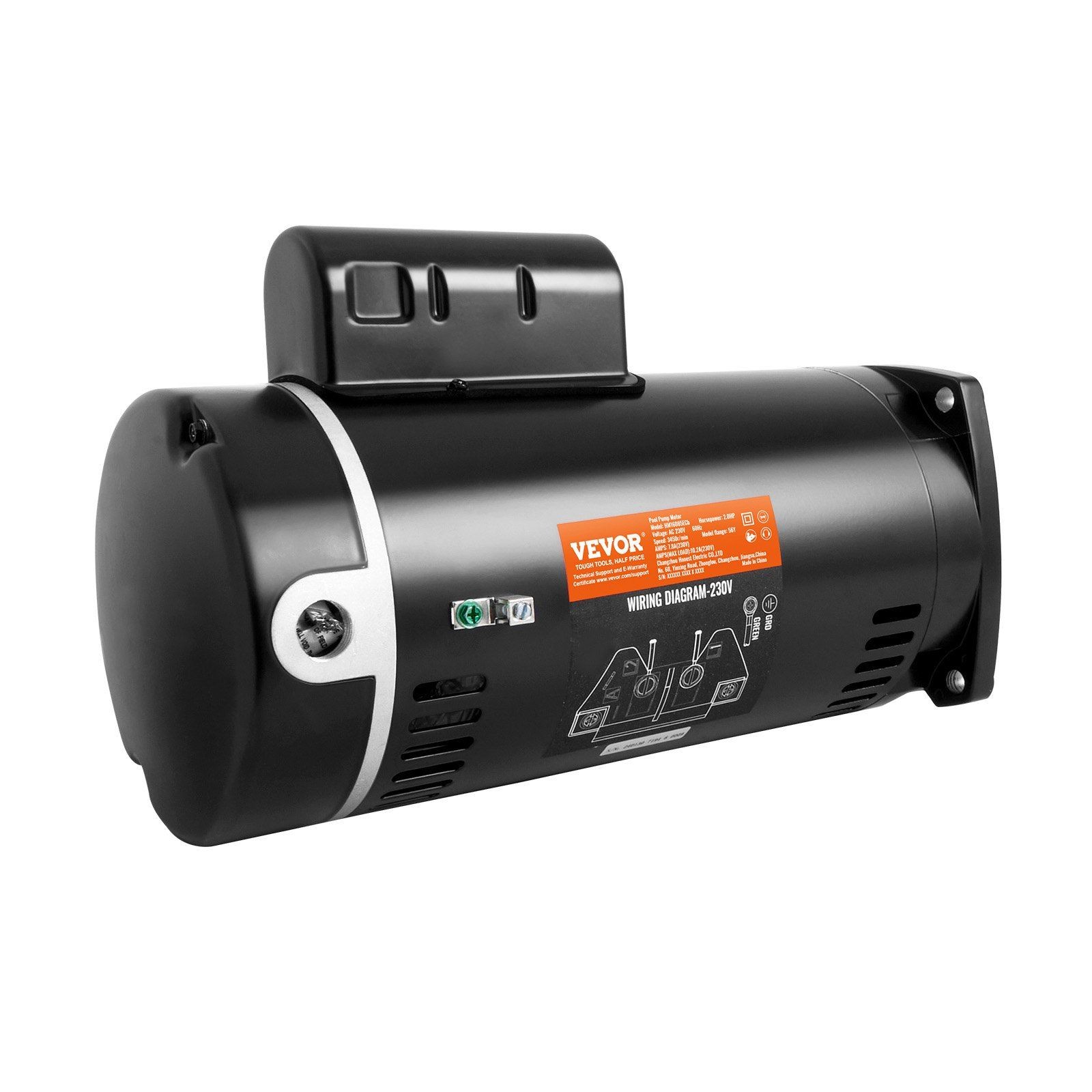 Pool Pump Motor 2HP, 56Y Frame, 230V, 3450RPM, Low-Noise 70dB, Steel Housing