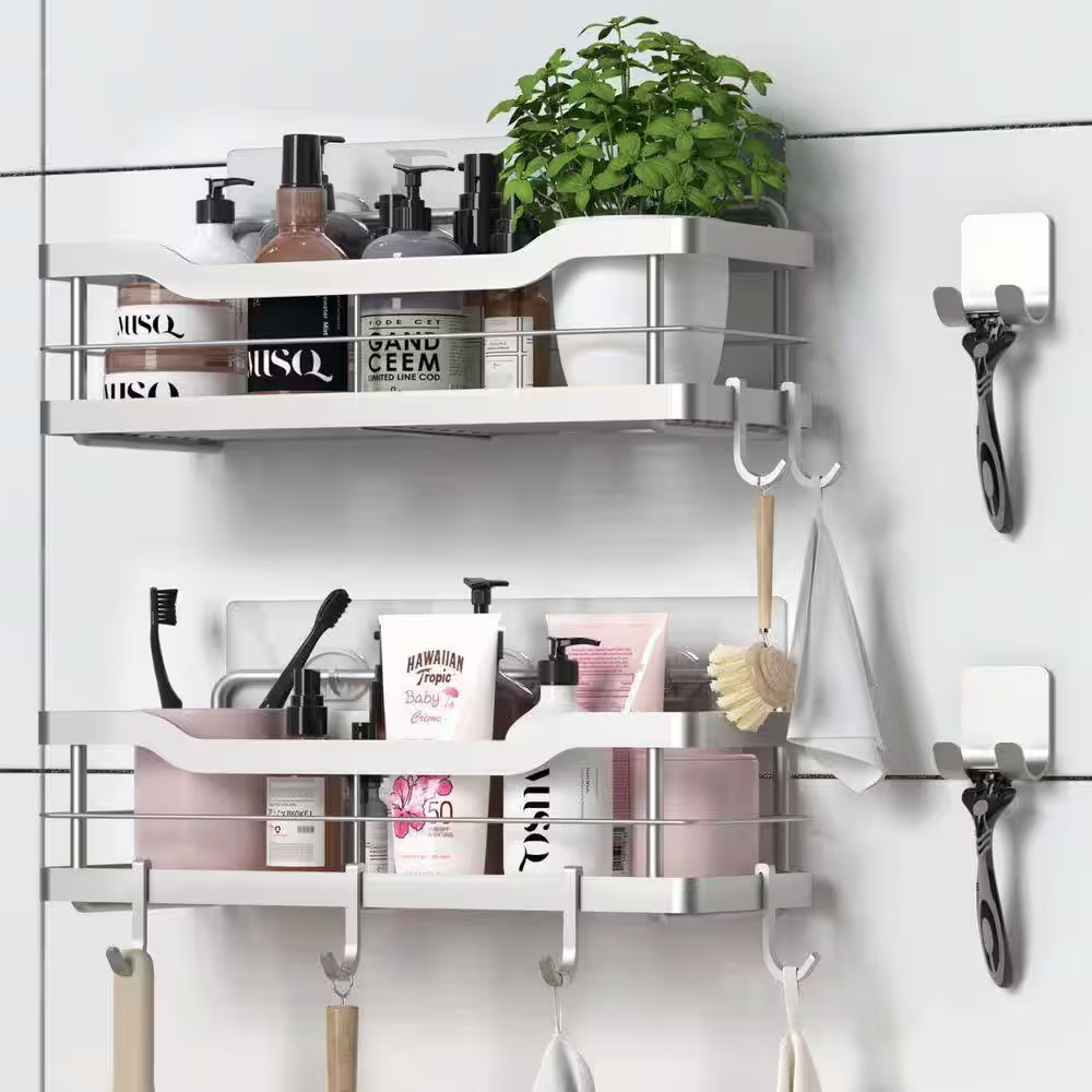 12.6 In. W X 3.43 In. D X 4.33 In. H Silver Shower Caddy Bathroom Shelf 2-Pack W