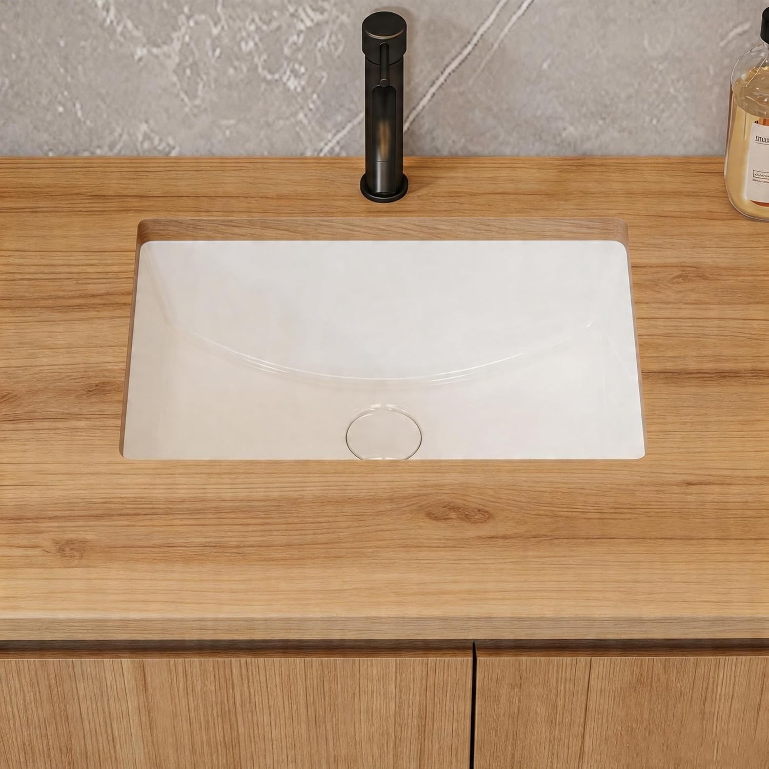 Rectangle Undermount Bathroom Sink, 20” x 14” White Ceramic Under Mount Sink