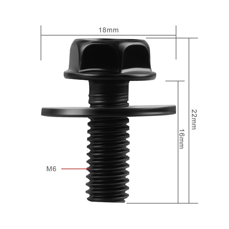 Car Body Bolts Screws Kit Fastener Fender M6-1.0x16mm Long-10mm Hex-17mm Washer