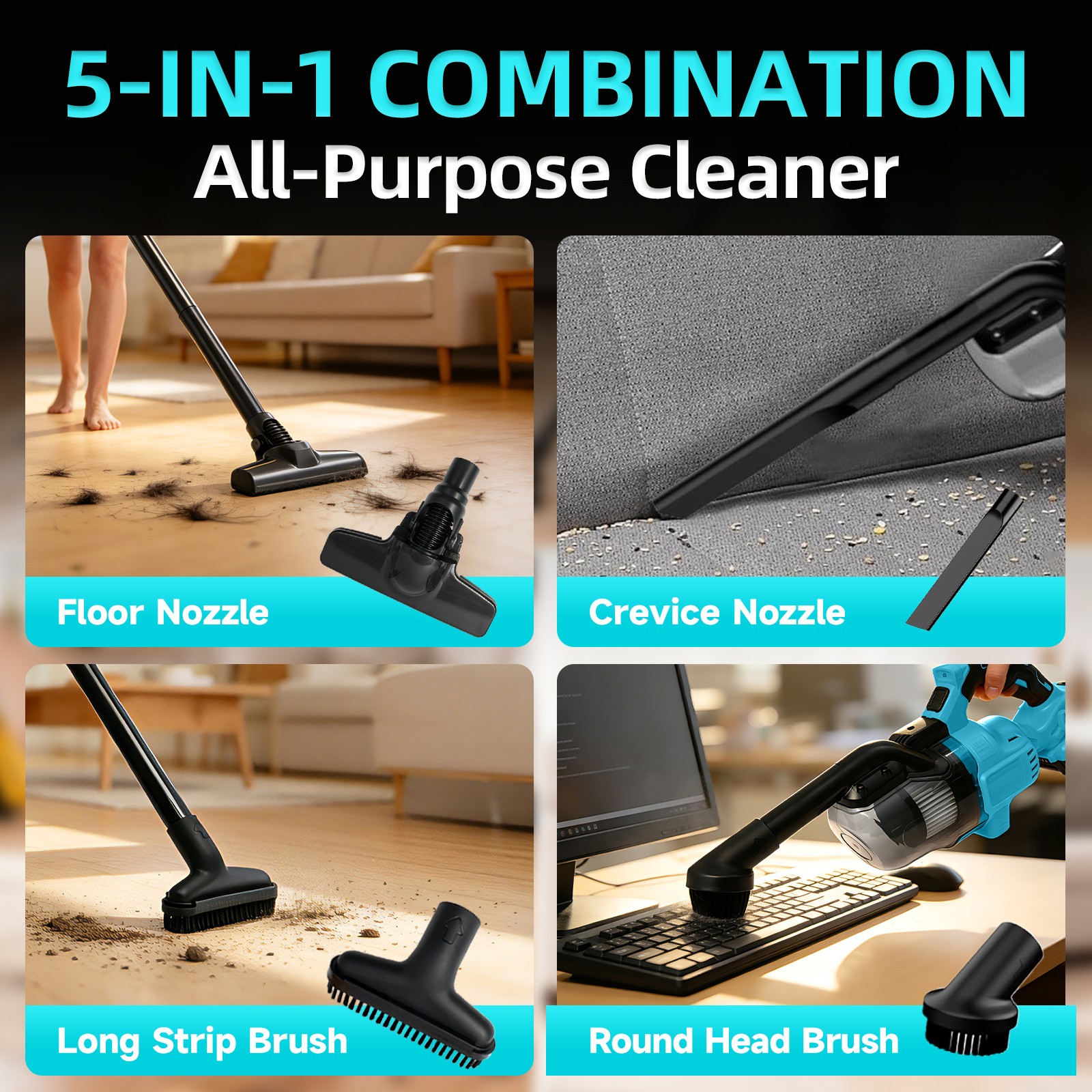 5 in 1 for Makita 20V Battery Cordless Car Handheld Vacuum Cleaner 500W 2*4.0Ah