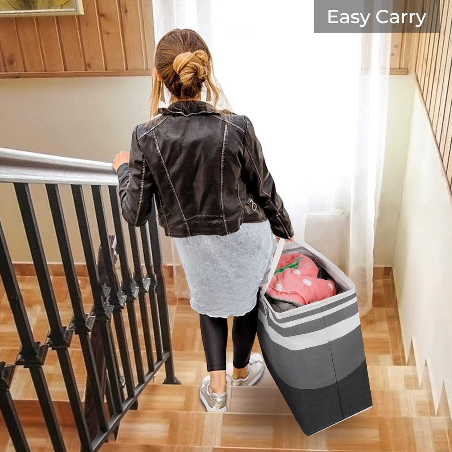 2-Pack Large Collapsible Laundry Baskets – 75L Freestanding Waterproof Hamper…