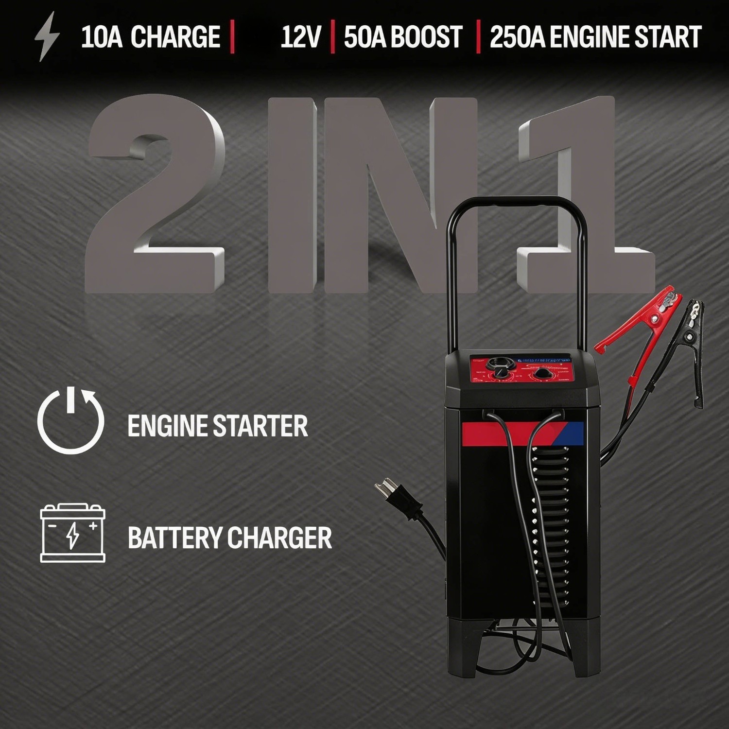 Duralast Electric Wheeled Manual 250A Engine Starter & 10A Car Battery Charger