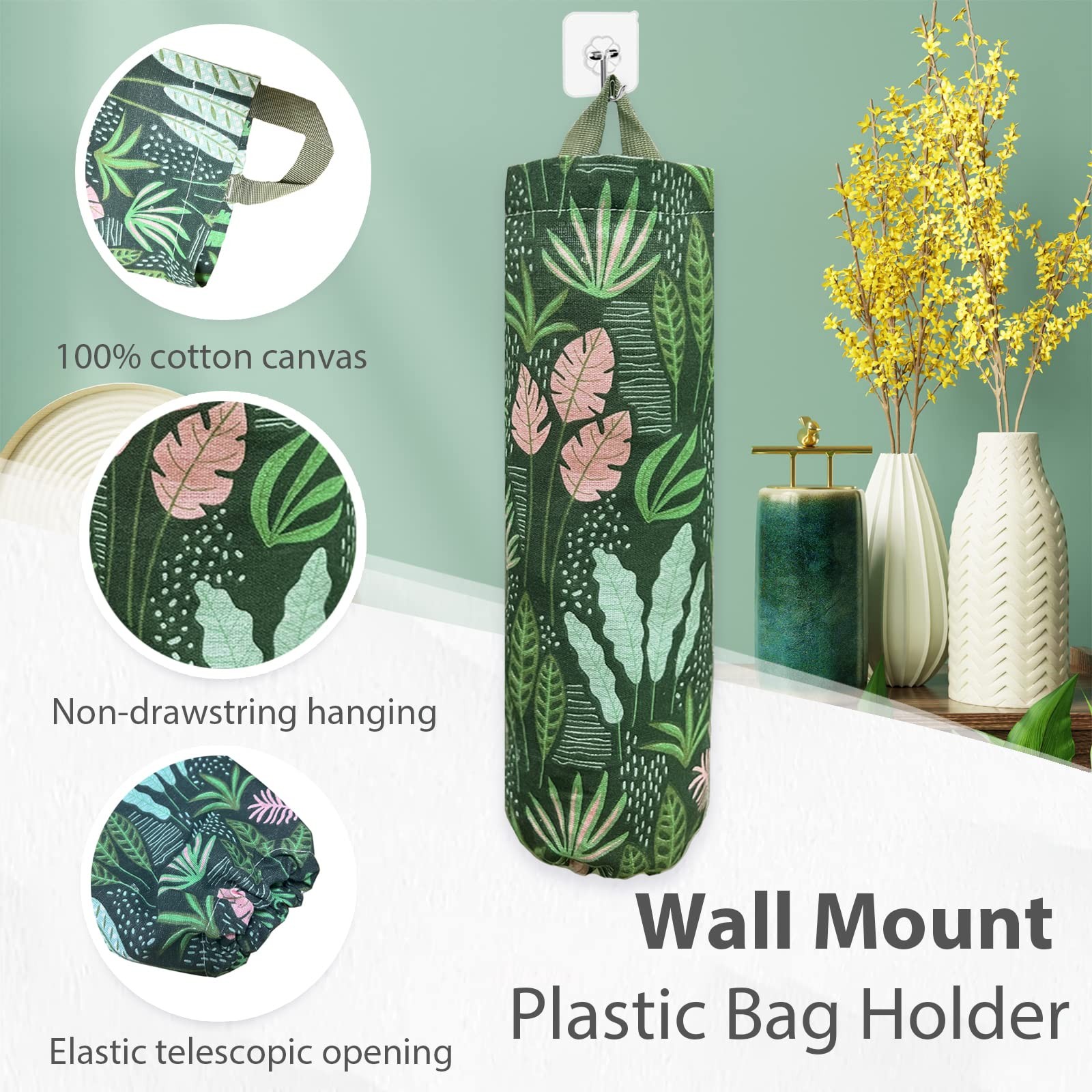 Plastic Bag Holder, Reusable Grocery Bag Organizer, Wall Mount, 1 Pack, Seaweed