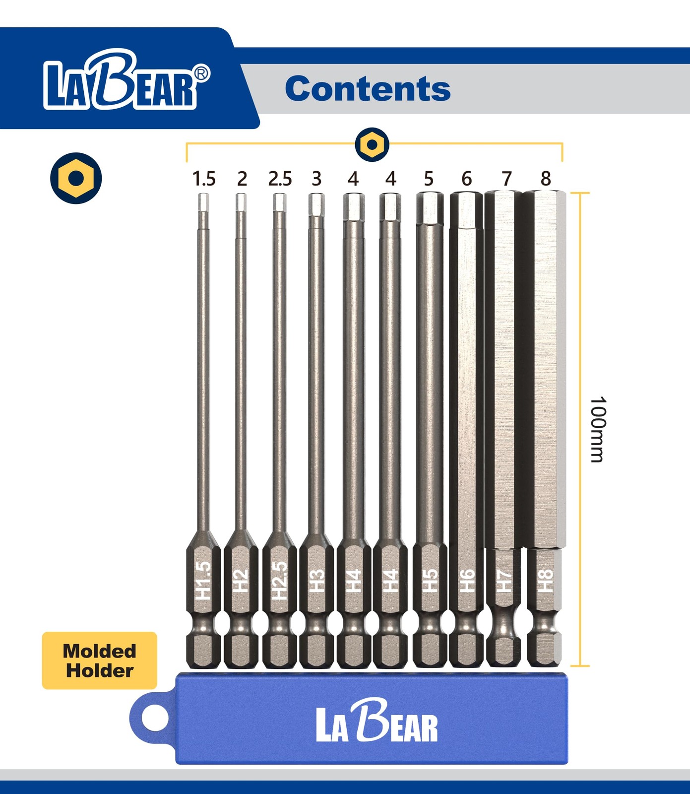 10pc Metric 4 Inch Long Tamper Hex Security Allen Wrench Set 1/4 Shank Hex Head